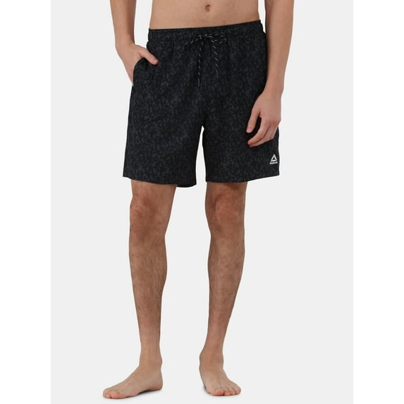 Reebok Men’s & Big Men's Printed Swim Trunks with Compression Liner, UPF 50+, 7” Inseam, Sizes S-3XL