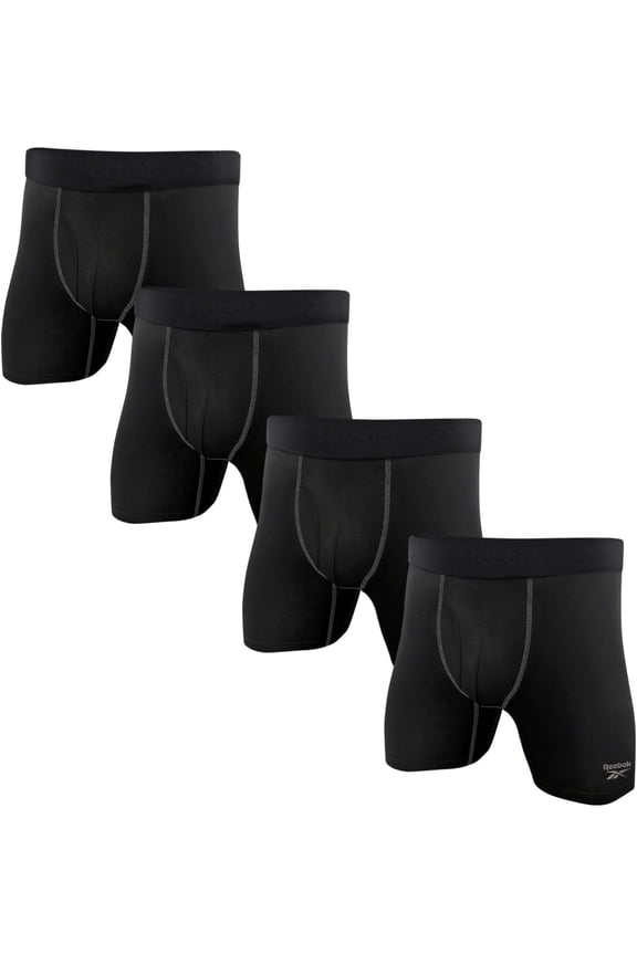 Men's Boxer Briefs - 4 Pack 6'' Inseam Stretch Performance Underwear Quick Dry Moisture Wicking Boxers - All-Pure Black - L