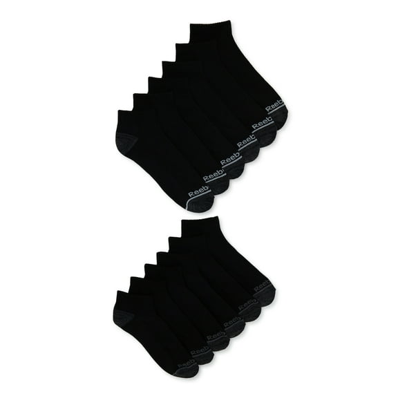 Reebok Men's Socks, Essentials Lightweight Quarter Socks, 12-Pack, Sizes 10-13