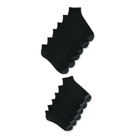 Reebok Men's Socks, Essentials Cushion Quarter Socks, 12-Pack, Sizes 10-13