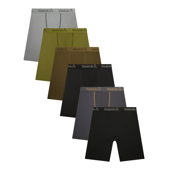 Reebok Men's Featherweight Performance Long Leg Boxer Briefs, 6 Pack