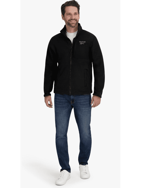 Men's Mock Neck Zip-up Grid Polar Fleece Shell Jacket