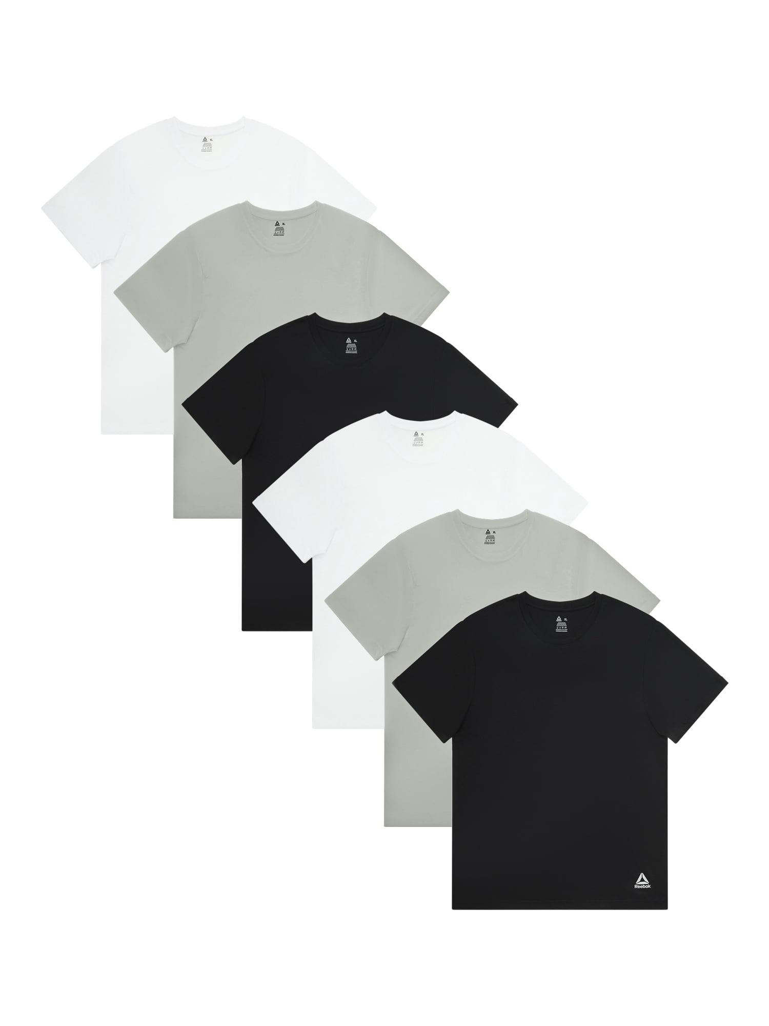 Reebok Men’s Performance Cotton Crew Neck Undershirts, 6 Pack, Sizes S–3XL