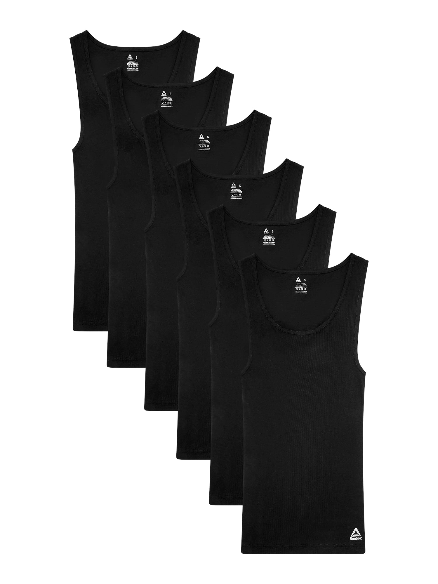 Reebok Men’s Performance Cotton Rib Tank Undershirts, 6 Pack, Sizes S–3XL