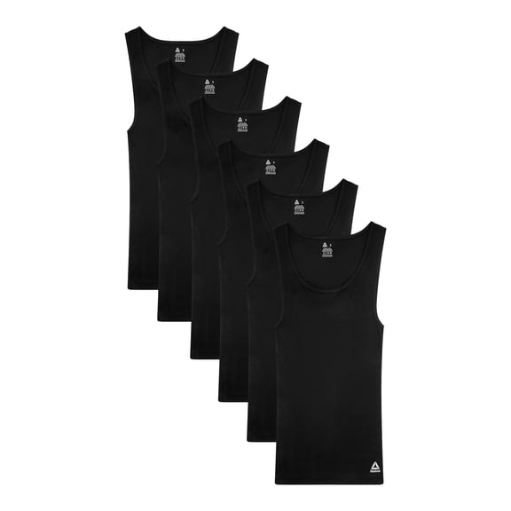 Reebok Men’s Performance Cotton Rib Tank Undershirts, 6 Pack, Sizes S–3XL