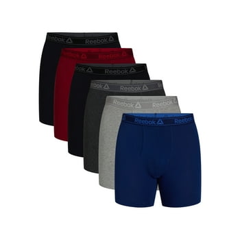 Reebok Men's Performance Cotton Stretch Regular Leg Boxer Briefs, 6-Pack