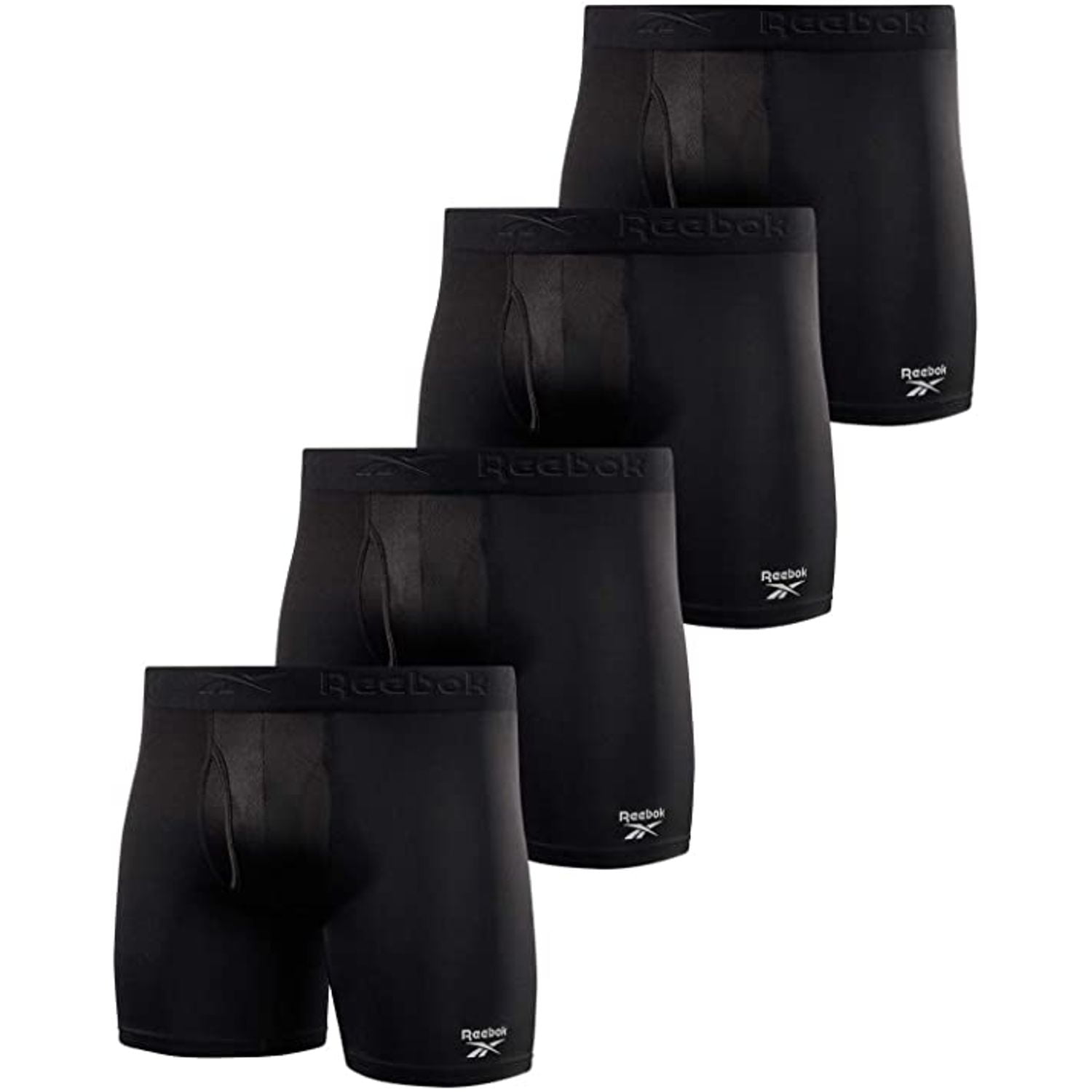 Reebok Men's Speedwick Performance Training Boxer Briefs 4 Pack (Black, M)