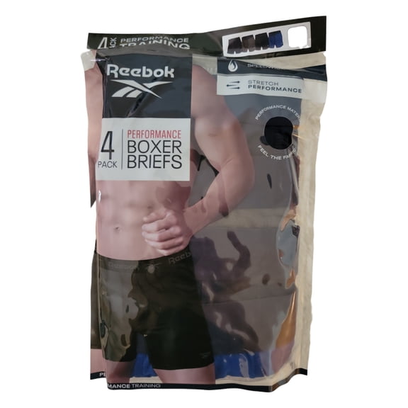Reebok Men's Speedwick Performance Training Boxer Briefs 4 Pack (Navy/Grey/Navy/Blue, S (28-30))