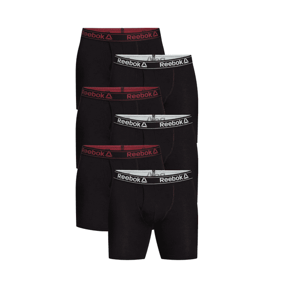 Reebok Men's Underwear Cotton Blend Long Leg Boxer Briefs, 6-Pack