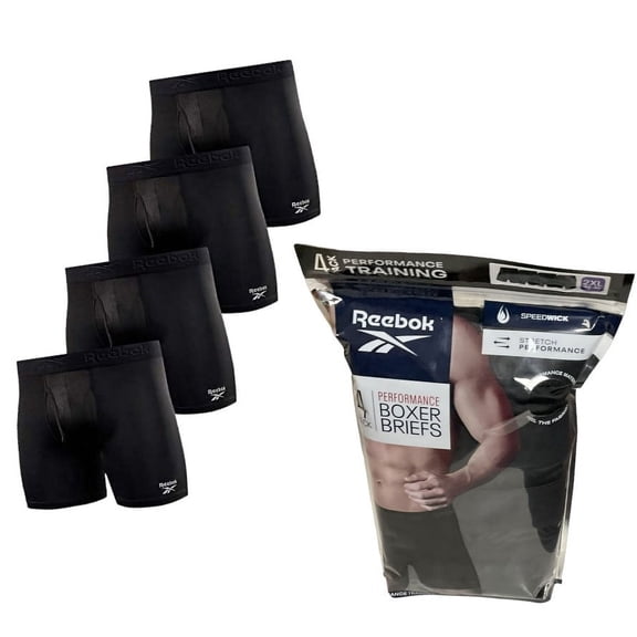 Reebok Men's Stretchy 4 Pack Performance Boxer Briefs with Fly Pouch - All Black/XXL