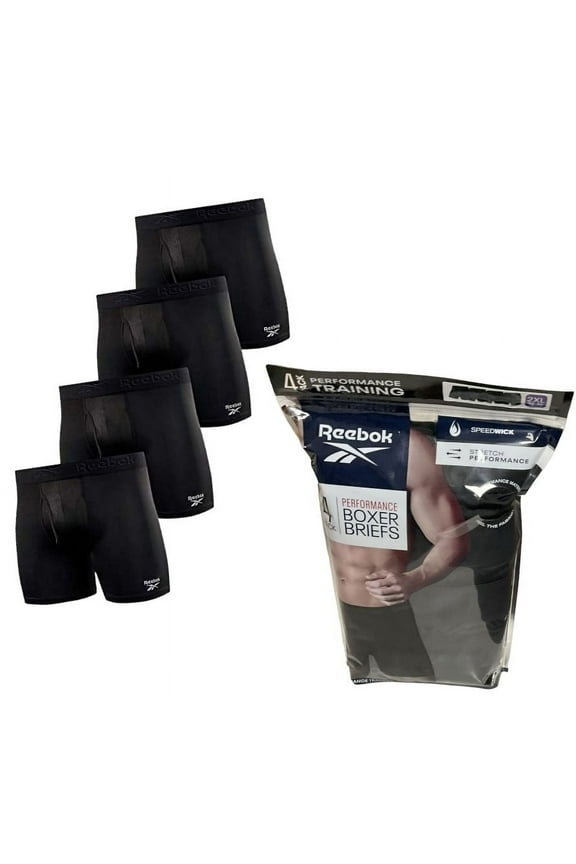 Men's Stretchy 4 Pack Performance Boxer Briefs with Fly Pouch - All Black/XXL