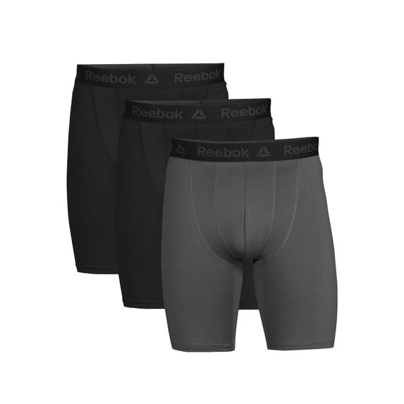 Reebok Men's Underwear Tech Comfort Long Length Boxer Brief Underwear, 9 inch, 3 Pack
