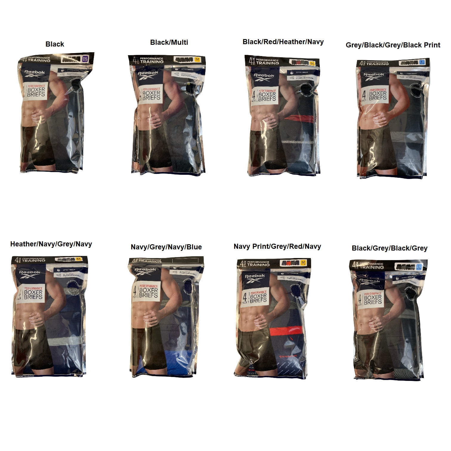 Reebok Men's Underwear Performance Boxer Briefs with Fly Pouch 4 Black