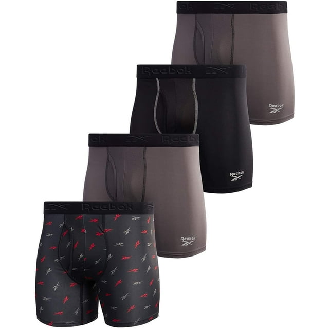 Reebok Men's Underwear Performance Boxer Briefs with Fly Pouch 4 Black