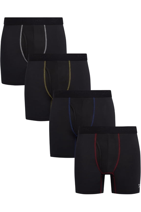 Mens Boxer Briefs - 4 Pack Stretch Performance Boxers for Men with Functional Fly, 6" Inseam Mens Underwear Boxers - S