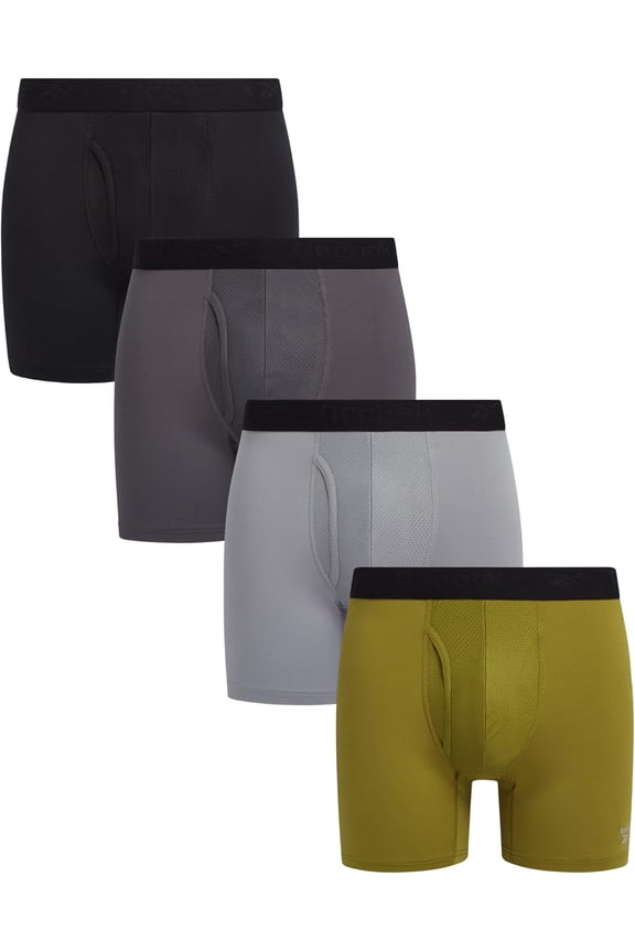 Mens Boxer Briefs - 4 Pack Stretch Performance Boxers for Men with Functional Fly, 6" Inseam Mens Underwear Boxers - XL