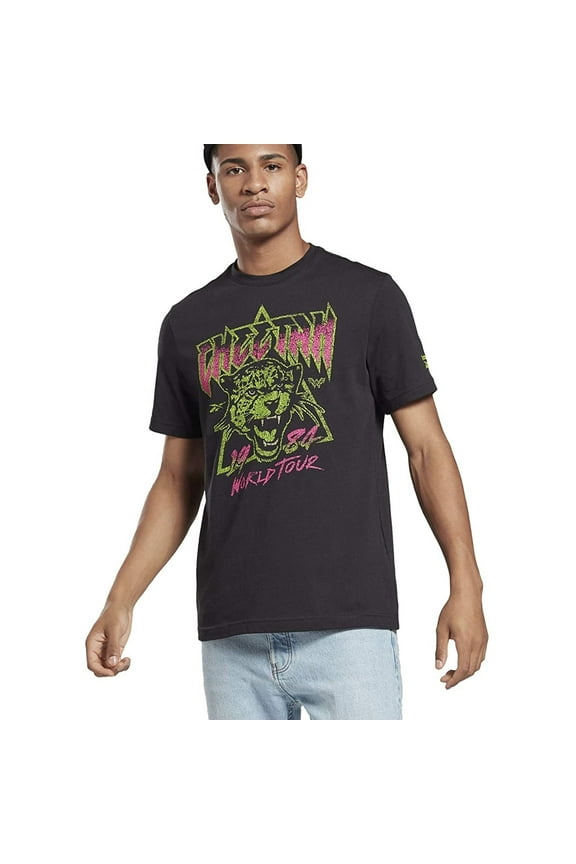 Mens Cheetah World Tour 1984 Graphic T-Shirt, Black, Medium