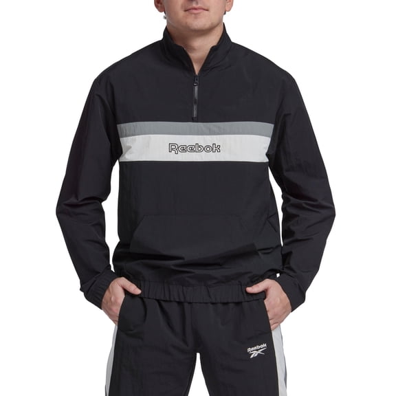 Reebok Sweatshirts Men's Large Black White Retro Colorblocked Quarter-Zip FTS887