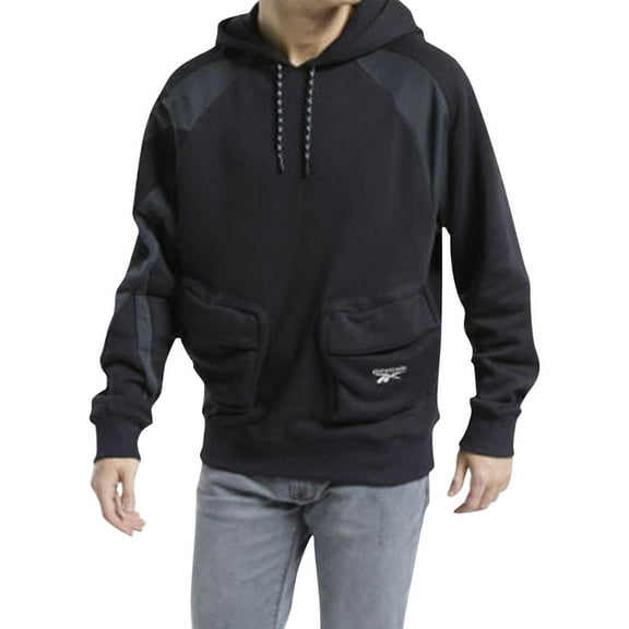 Reebok Mens Classics Vector Pocket Hoodie Sweatshirt, Black, X-Small