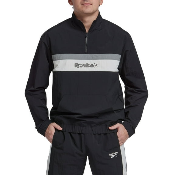 Reebok Sweatshirts Men M Black Retro Colorblocked Quarter-Zip Long Sleeve FTS818