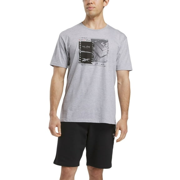 Reebok T-Shirt Men's M Heather Gray Graphic Print Short Sleeve Pullover UPS600