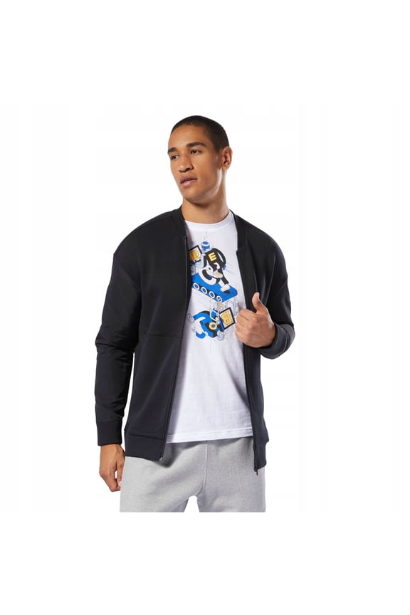 Mens Solid Full Zip Bomber Jacket, Black, X-Large