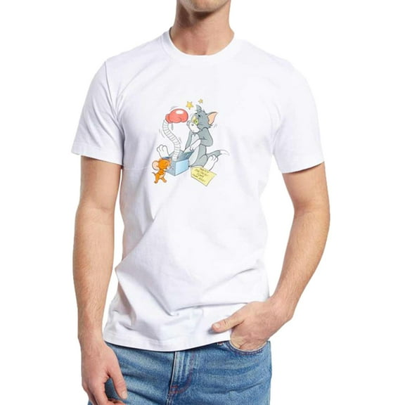 Reebok Mens Tom and Jerry Birthday Graphic T-Shirt, White, XX-Large