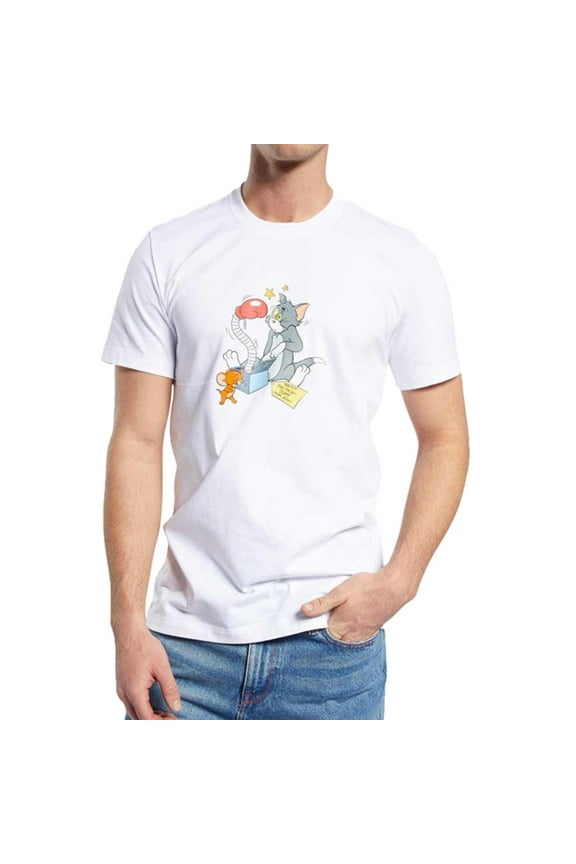 Mens Tom and Jerry Birthday Graphic T-Shirt, White, XX-Large