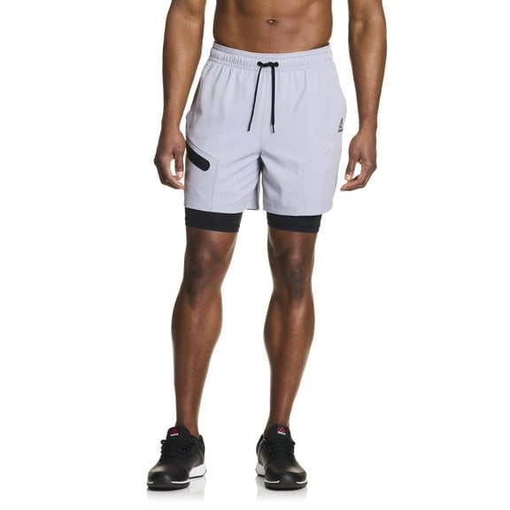 Reebok Mens and Big Mens Power Up 2-in-1 Woven Shorts (6" Inner, 9" Outer Inseam), Sizes XS-3XL