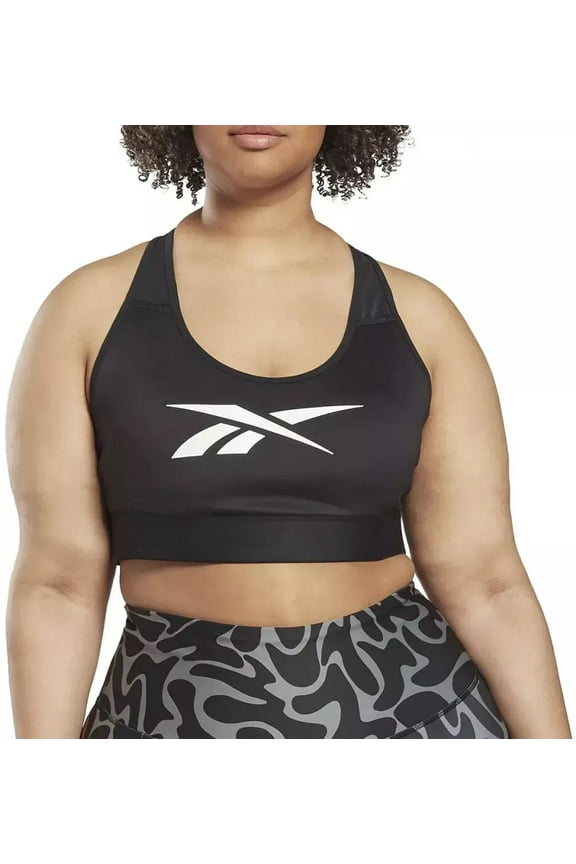 Plus Size Lux Vector Medium Impact Racerback Bra, Black, 2X