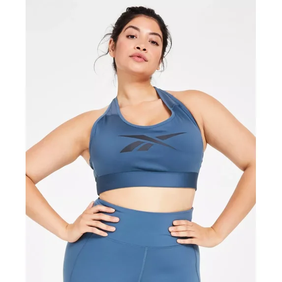 Reebok Plus Size Lux Vector Medium Impact Racerback Bra, Hoops Blue, 2X