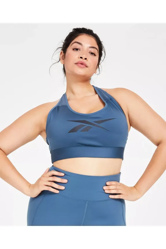 Plus Size Lux Vector Medium Impact Racerback Bra, Hoops Blue, 2X