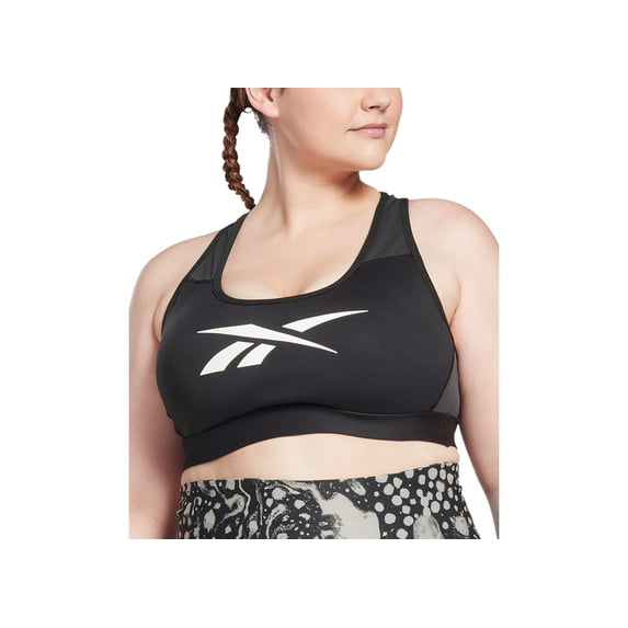 Reebok Plus Size Lux Vector Medium Impact Racerback Sports Bra Im Black 1X