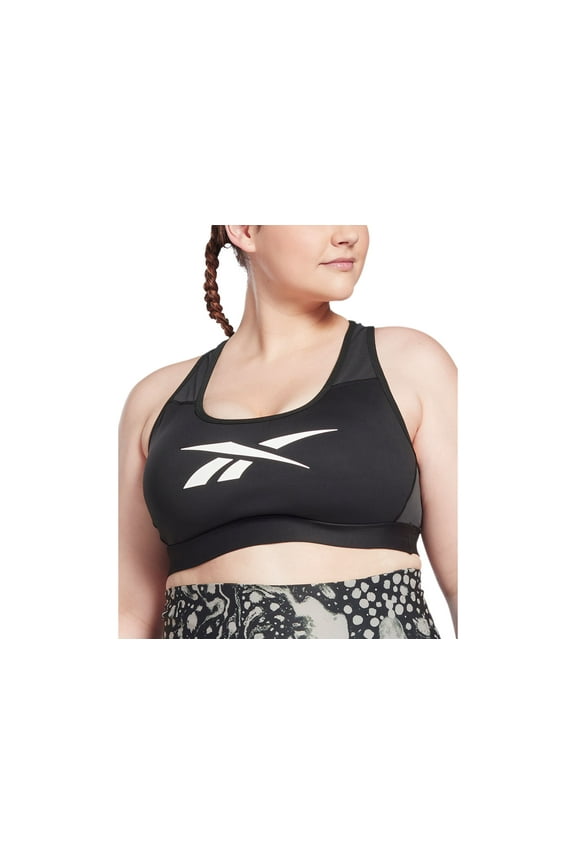 Plus Size Lux Vector Medium Impact Racerback Sports Bra Im Black 1X