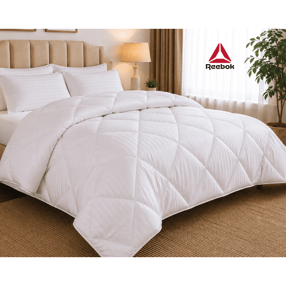 Reebok RBK FRESH Full/Queen Size Fashion Stripe Comforter - Down Alternative Lightweight All-Season, Breathable Performance Bedding White