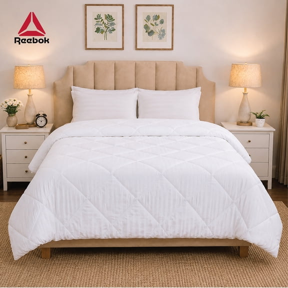 Reebok RBK FRESH Fashion Stripe Comforter - Lightweight All-Season, Breathable Performance Bedding King White