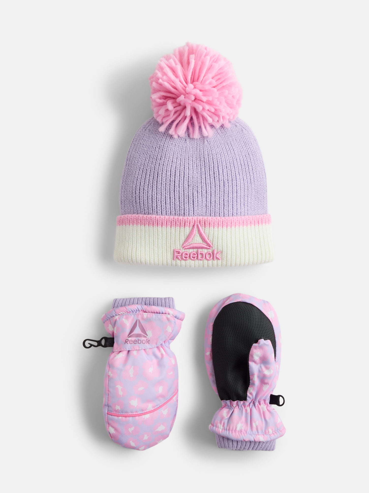 Reebok Toddler Girls' Beanie Hat and Sport Mittens Set, 3-Piece, One Size