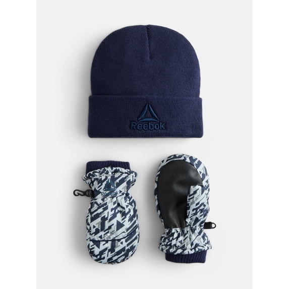 Reebok Toddler Boys' Beanie Hat and Sport Mittens Set, 3-Piece, One Size