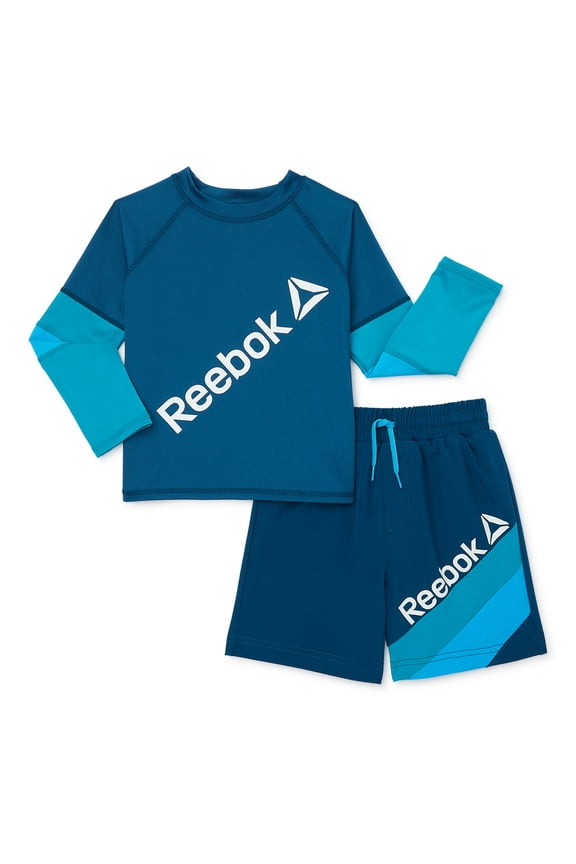 Toddler Boys Long Sleeve Rashguard and Trunks 2- Piece Swim Set with UPF 50+, Sizes 2T-5T
