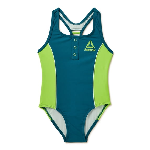 Reebok Toddler Girl One-Piece Swimsuit, Sizes 2T-5T, Straps, Suit is Lined No Bra Feature.