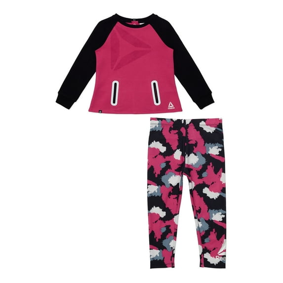 Reebok Toddler Girl's 2 Piece Graphic Crewneck and Legging Set, Sizes 12M-5T