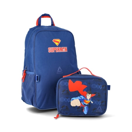 Reebok Unisex Kids' Superman 17" Laptop Backpack with Lunch Box, 2-Piece Set, Blue