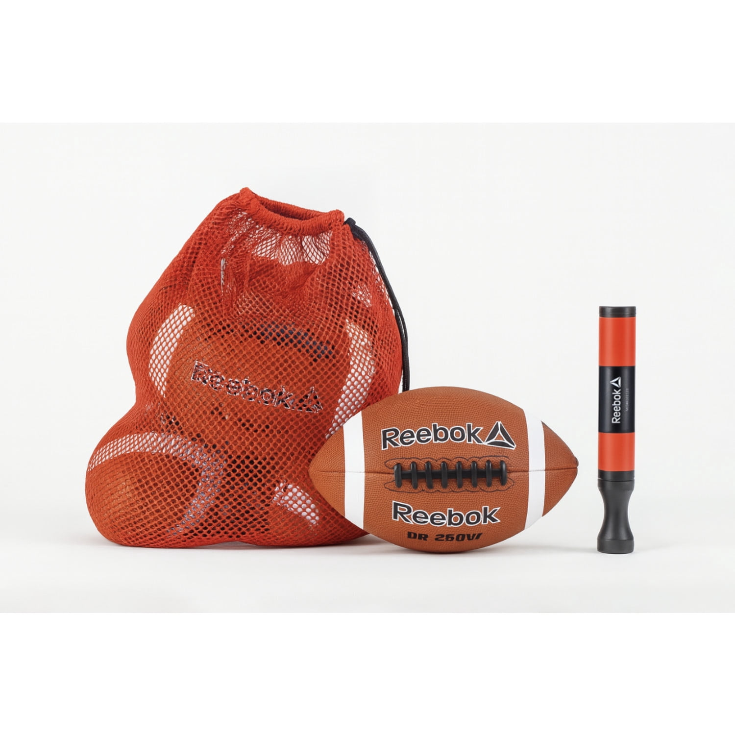 Reebok Varsity Football Set – Composite Football with Air Pump and Mesh Ball Storage Bag –  Official size Football for Outdoor Sports, Backyard Play, Team Practice, Coaches