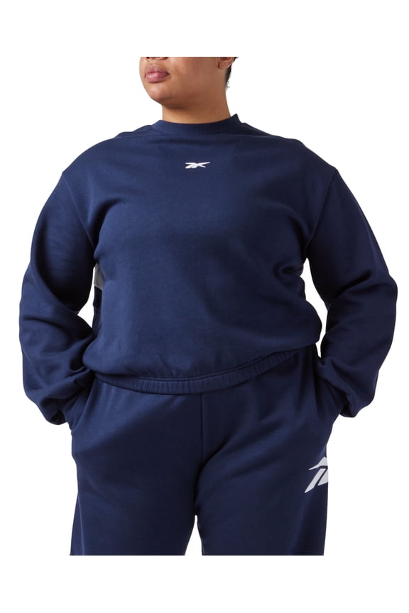 Women Regular fit Long Sleeve Crewneck Sweatshirt 2X Blue Solid