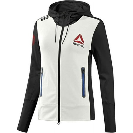 Reebok Women Ronda Rousey UFC Walkout Full Zip Hoodie Jacket, White/Black, Large