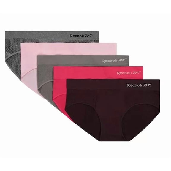 Reebok Women's 5-Pack Seamless Hipsters Gray/Pink/Plum , L(8-10)