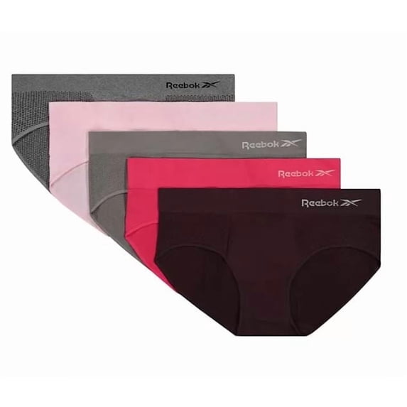 Reebok Women's 5-Pack Seamless Hipsters Gray/Pink/Plum , L(8-10)