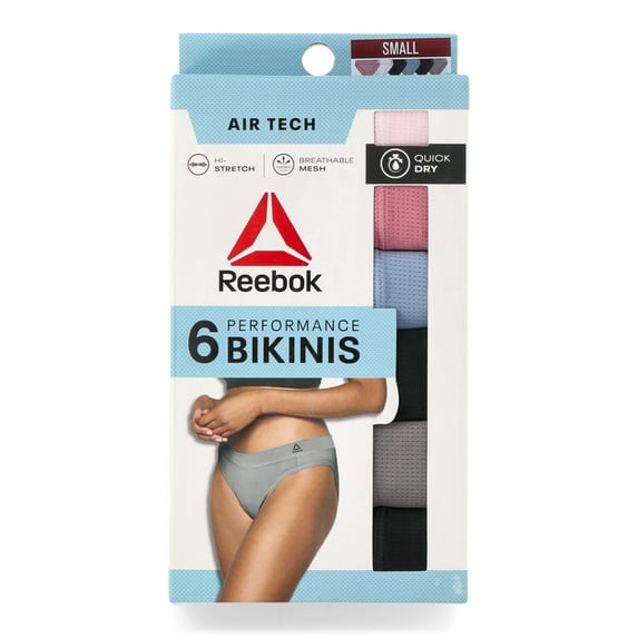 Reebok Women's Underwear Air Tech Performance Bikini Panties, 6-Pack, Sizes XS-3XL