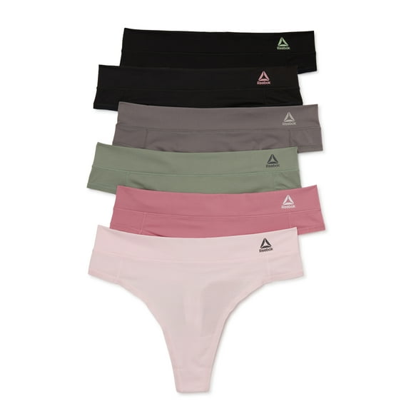 Reebok Women's Underwear Airtech Performance Thong Panties, 6-Pack, Sizes XS-3XL