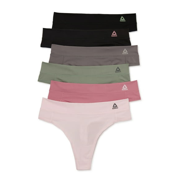 Reebok Women's Underwear Airtech Performance Thong Panties, 6-Pack, Sizes XS-3XL